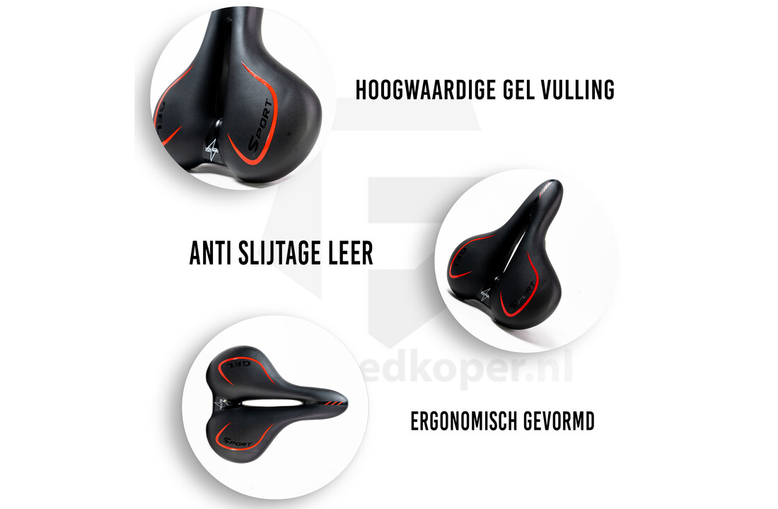 Voltano Fietszadel City / Tour - Zwart / Rood - Met Uitsparing - Gel - Unisex