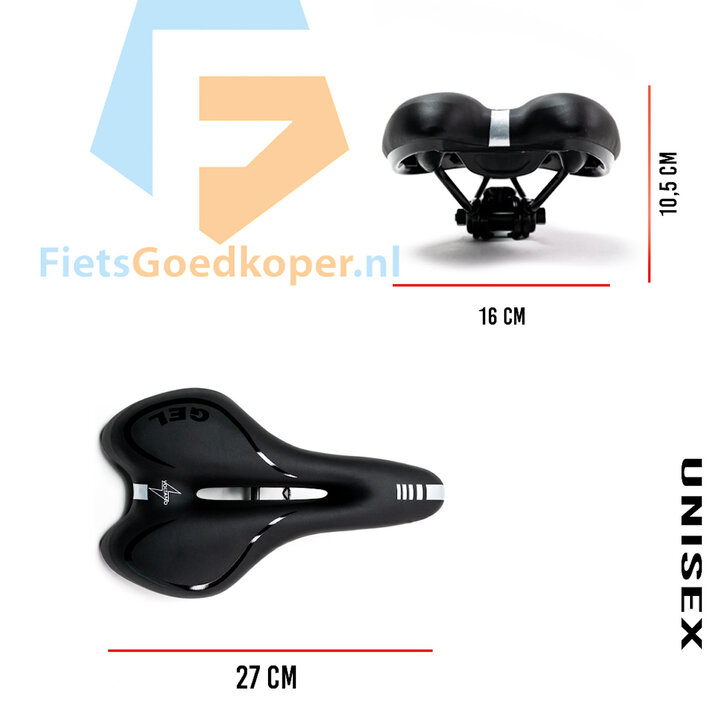 Voltano Gel Fietszadel Met Uitsparing - Zwart - Trekking - Incl. Zadelstrop - Unisex