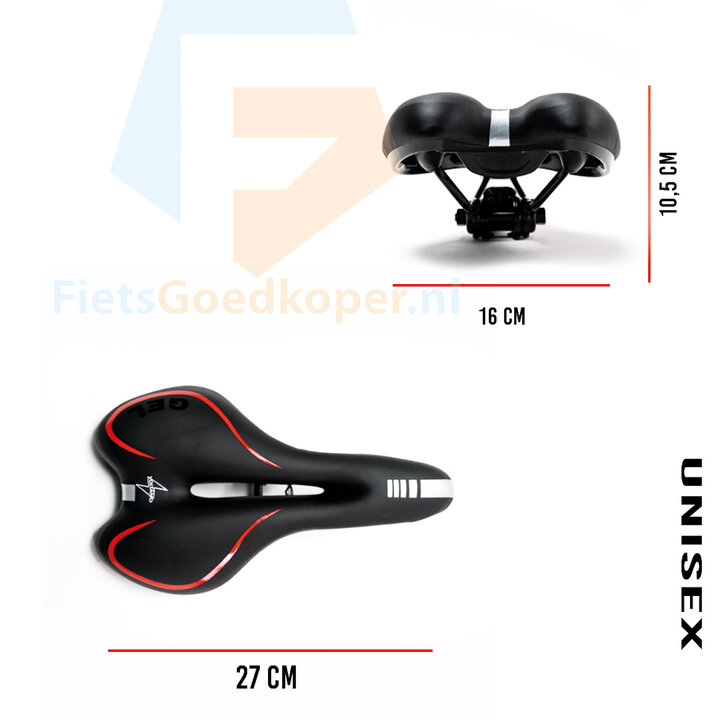 Voltano Gel Fietszadel Met Uitsparing - Zwart / Rood - Trekking - Incl. Zadelstrop - Unisex