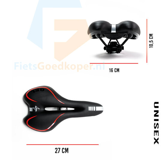 Voltano Gel Fietszadel Met Uitsparing - Zwart / Rood - Trekking - Incl. Zadelstrop - Unisex