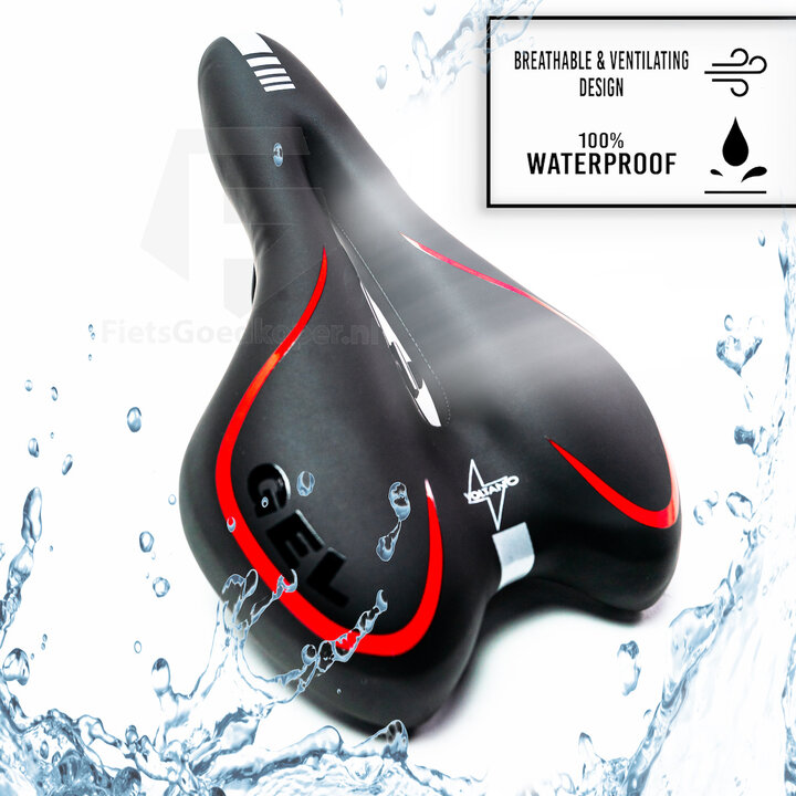 Voltano Gel Fietszadel Met Uitsparing - Zwart / Rood - Trekking - Incl. Zadelstrop - Unisex