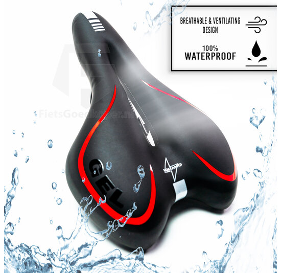 Voltano Gel Fietszadel Met Uitsparing - Zwart / Rood - Trekking - Incl. Zadelstrop - Unisex