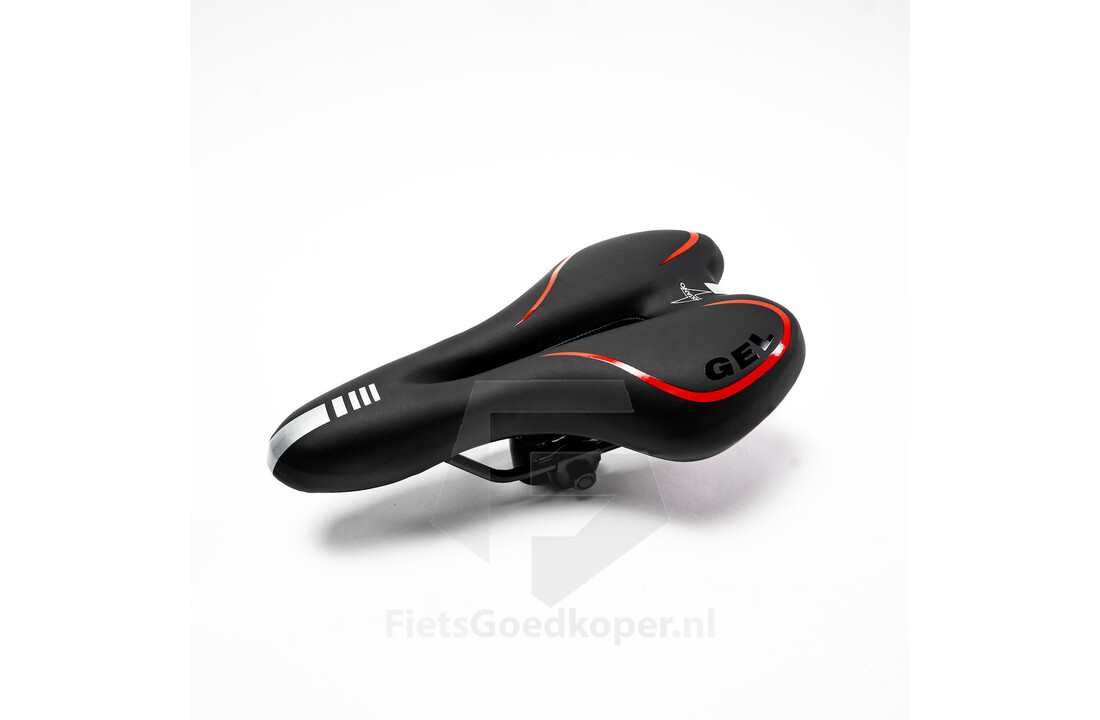 Voltano Gel Fietszadel Met Uitsparing - Zwart / Rood - Trekking - Incl. Zadelstrop - Unisex