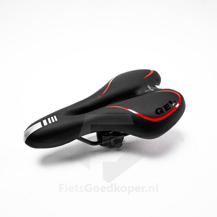 Voltano Gel Fietszadel Met Uitsparing - Zwart / Rood - Trekking - Incl. Zadelstrop - Unisex