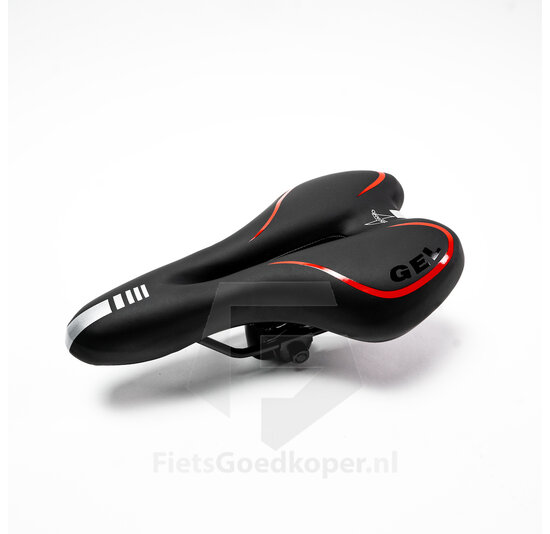 Voltano Gel Fietszadel Met Uitsparing - Zwart / Rood - Trekking - Incl. Zadelstrop - Unisex