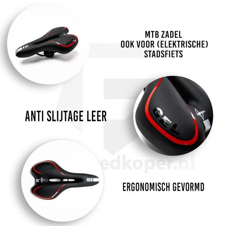 Voltano Gel Fietszadel Met Uitsparing - Zwart / Rood - Trekking - Incl. Zadelstrop - Unisex