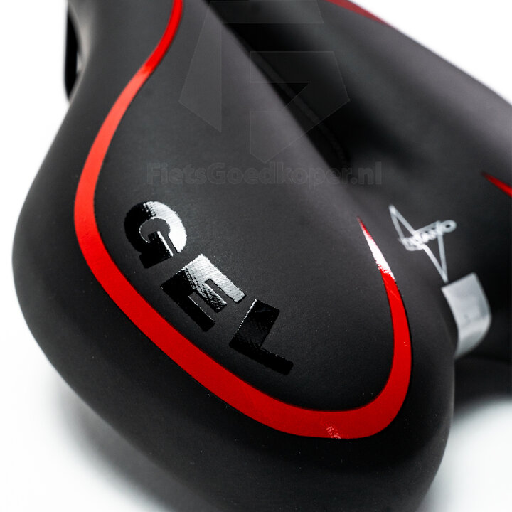 Voltano Gel Fietszadel Met Uitsparing - Zwart / Rood - Trekking - Incl. Zadelstrop - Unisex