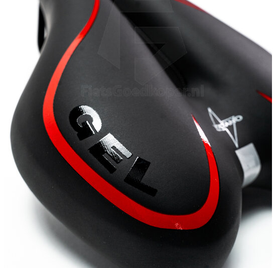 Voltano Gel Fietszadel Met Uitsparing - Zwart / Rood - Trekking - Incl. Zadelstrop - Unisex