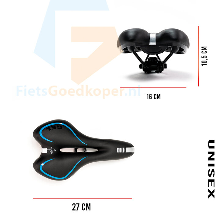 Voltano Gel Fietszadel Met Uitsparing - Zwart / Blauw - Trekking - Incl. Zadelstrop - Unisex