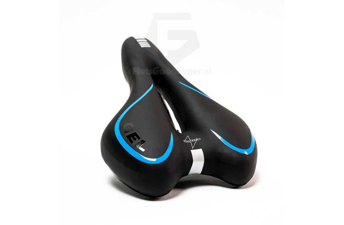 Voltano Gel Fietszadel Met Uitsparing - Zwart / Blauw - Trekking - Incl. Zadelstrop - Unisex