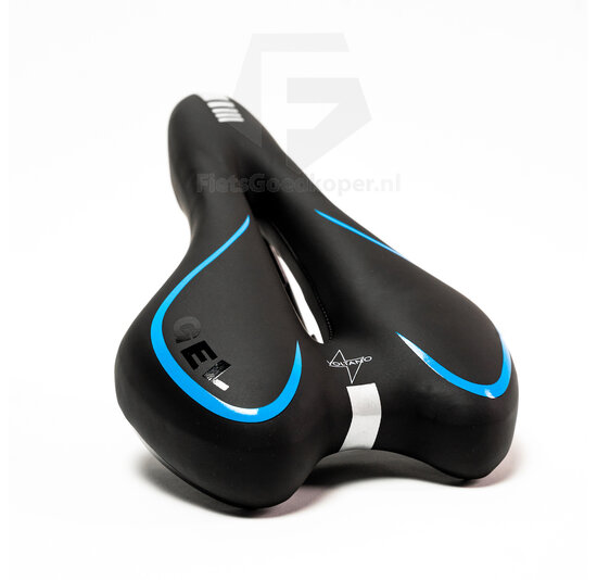 Voltano Gel Fietszadel Met Uitsparing - Zwart / Blauw - Trekking - Incl. Zadelstrop - Unisex