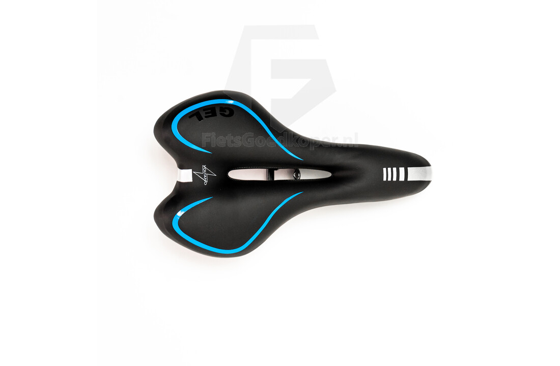 Voltano Gel Fietszadel Met Uitsparing - Zwart / Blauw - Trekking - Incl. Zadelstrop - Unisex