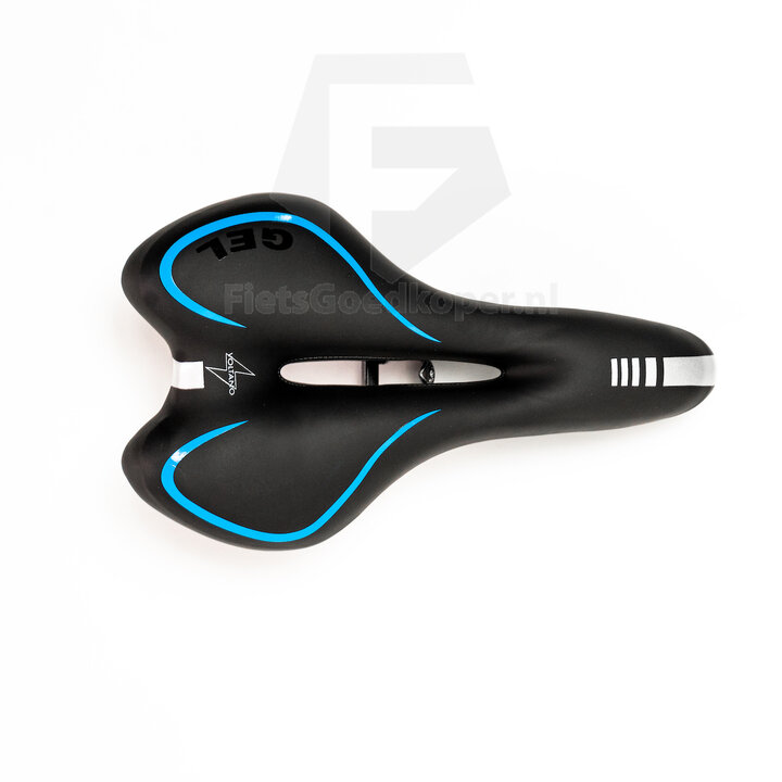 Voltano Gel Fietszadel Met Uitsparing - Zwart / Blauw - Trekking - Incl. Zadelstrop - Unisex