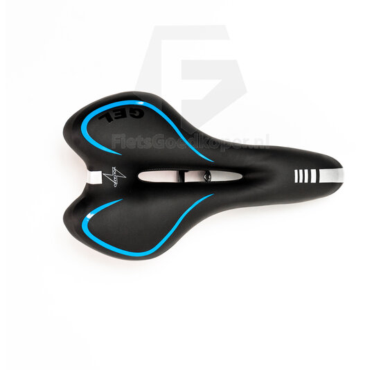 Voltano Gel Fietszadel Met Uitsparing - Zwart / Blauw - Trekking - Incl. Zadelstrop - Unisex