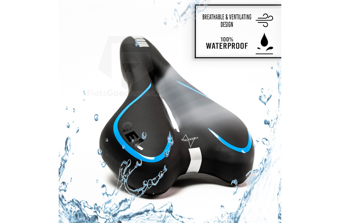 Voltano Gel Fietszadel Met Uitsparing - Zwart / Blauw - Trekking - Incl. Zadelstrop - Unisex