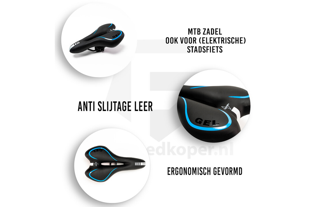 Voltano Gel Fietszadel Met Uitsparing - Zwart / Blauw - Trekking - Incl. Zadelstrop - Unisex