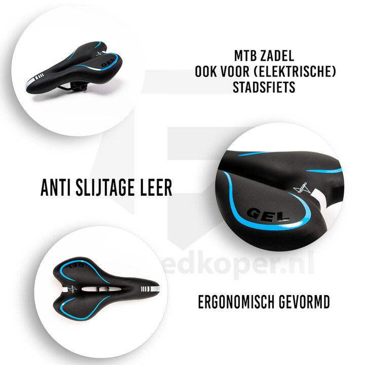 Voltano Gel Fietszadel Met Uitsparing - Zwart / Blauw - Trekking - Incl. Zadelstrop - Unisex