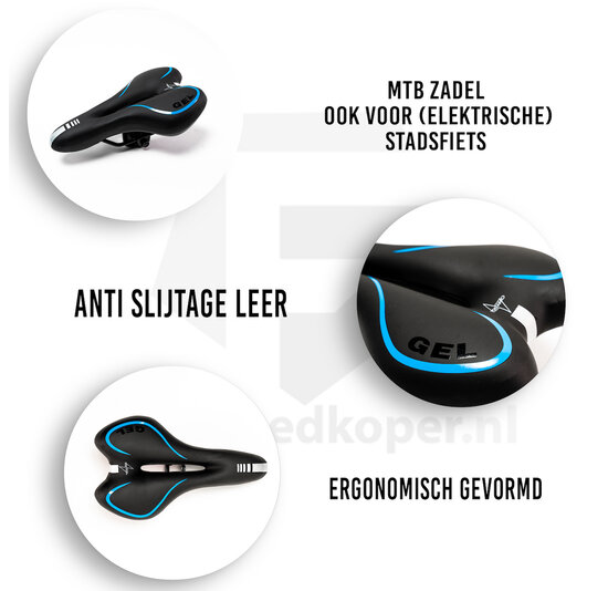 Voltano Gel Fietszadel Met Uitsparing - Zwart / Blauw - Trekking - Incl. Zadelstrop - Unisex