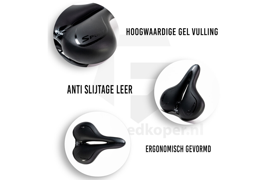 Voltano Fietszadel City / Tour - Zwart - Met Uitsparing - Gel - Unisex