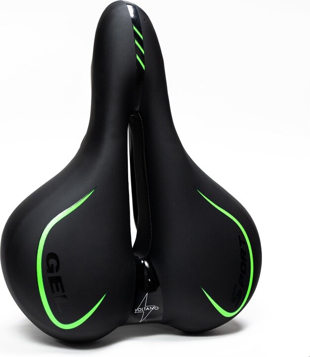 Voltano Fietszadel City / Tour - Zwart / Groen - Met Uitsparing - Gel - Incl. Zadelstrop - Unisex