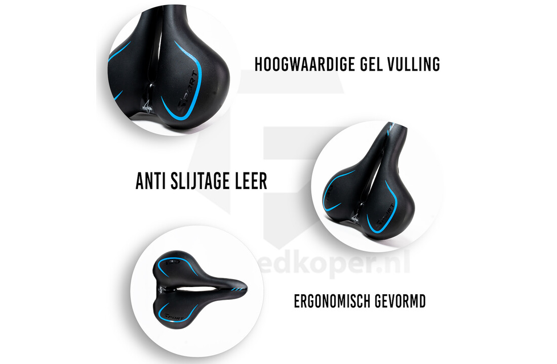 Voltano Fietszadel City / Tour - Zwart / Blauw - Met Uitsparing - Gel - Unisex