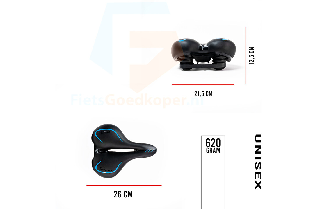 Voltano Fietszadel City / Tour - Zwart / Blauw - Met Uitsparing - Gel - Unisex
