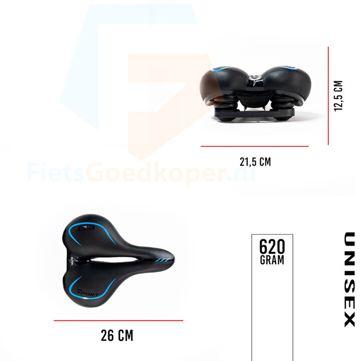 Voltano Fietszadel City / Tour - Zwart / Blauw - Met Uitsparing - Gel - Unisex