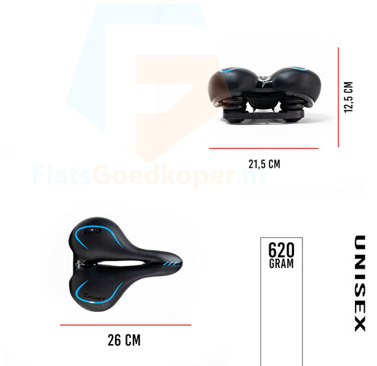 Voltano Fietszadel City / Tour - Zwart / Blauw - Met Uitsparing - Gel - Unisex