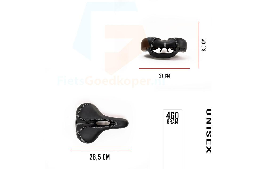 Voltano Kunstleren Fietszadel – Zwart - Unisex - Met Uitsparing