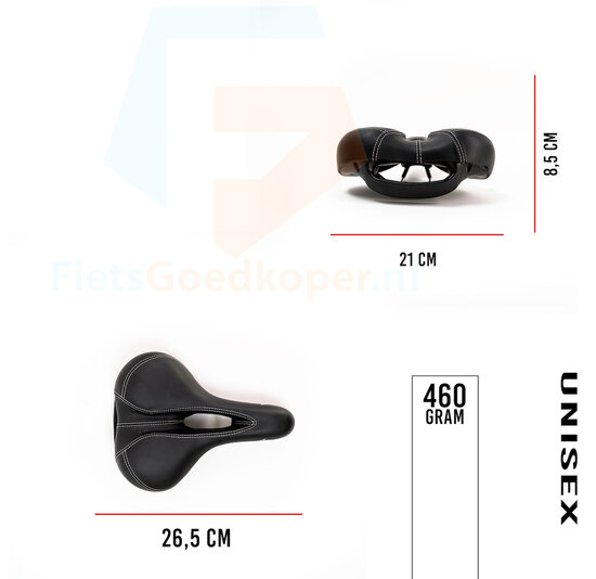 Voltano Kunstleren Fietszadel – Zwart - Unisex - Met Uitsparing