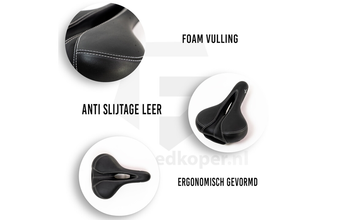Voltano Kunstleren Fietszadel – Zwart - Unisex - Met Uitsparing