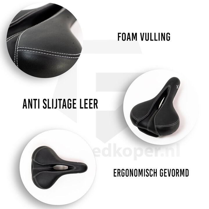 Voltano Kunstleren Fietszadel – Zwart - Unisex - Met Uitsparing