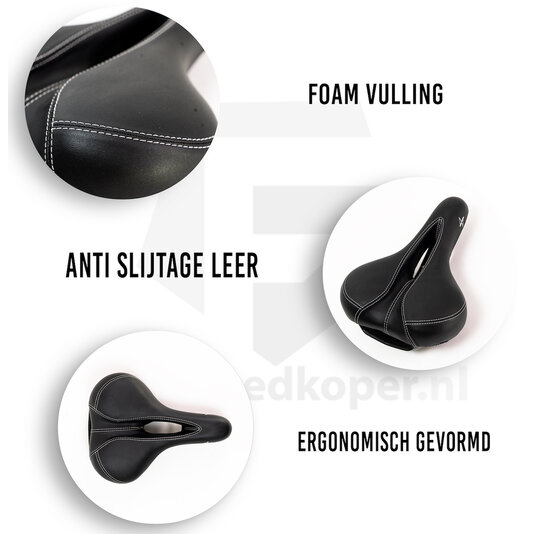 Voltano Kunstleren Fietszadel – Zwart - Unisex - Met Uitsparing