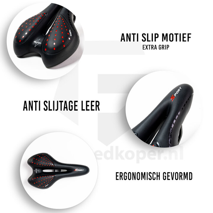 Voltano Sport Trekking Fietszadel – Zwart / Rood - Unisex – Strawberry