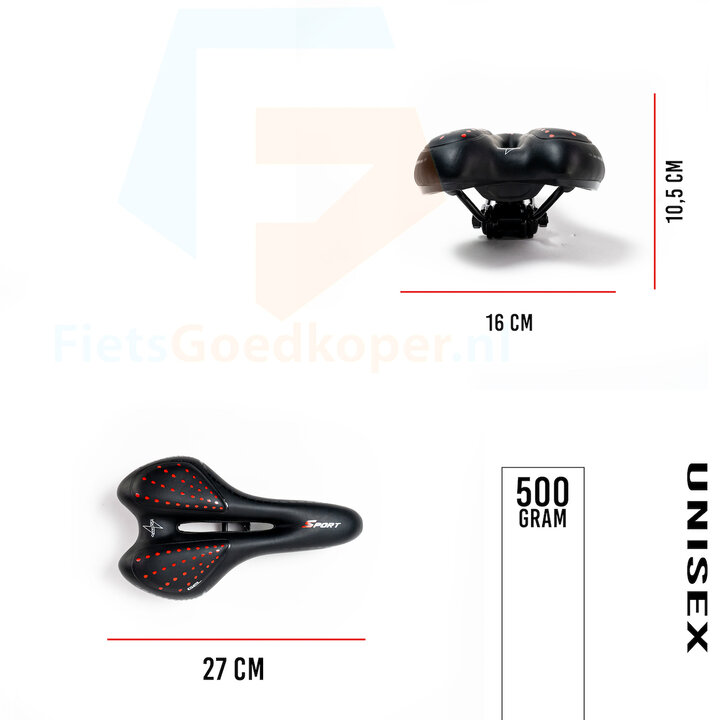 Voltano Sport Trekking Fietszadel – Zwart / Rood - Unisex – Strawberry