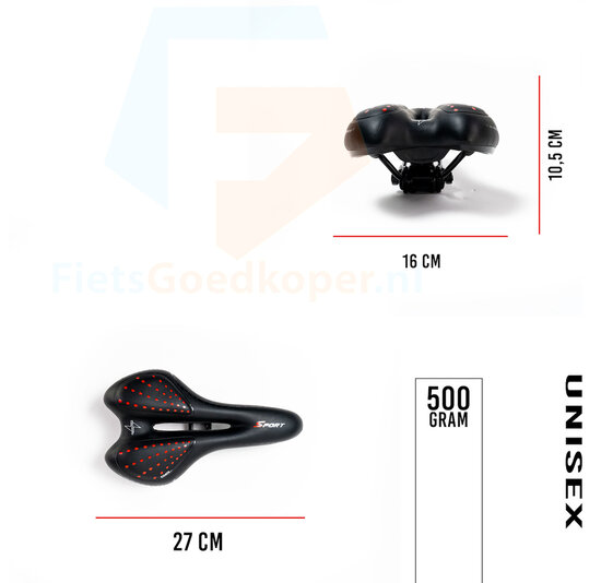 Voltano Sport Trekking Fietszadel – Zwart / Rood - Unisex – Strawberry