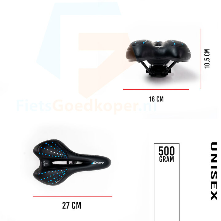 Voltano Sport Trekking Fietszadel – Zwart / Blauw - Unisex – Strawberry