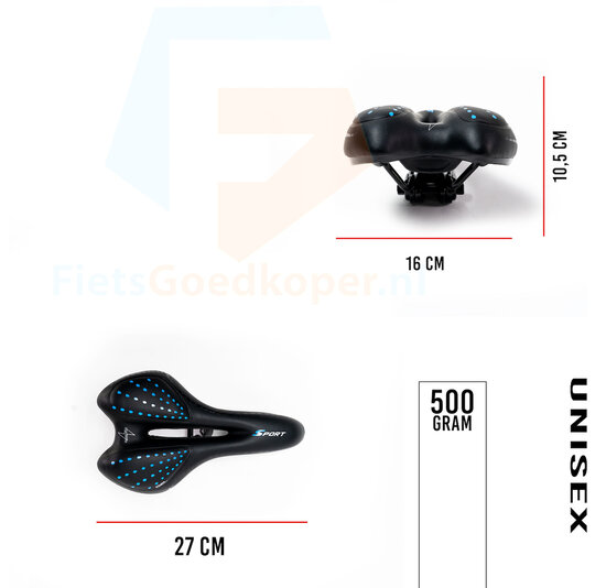 Voltano Sport Trekking Fietszadel – Zwart / Blauw - Unisex – Strawberry