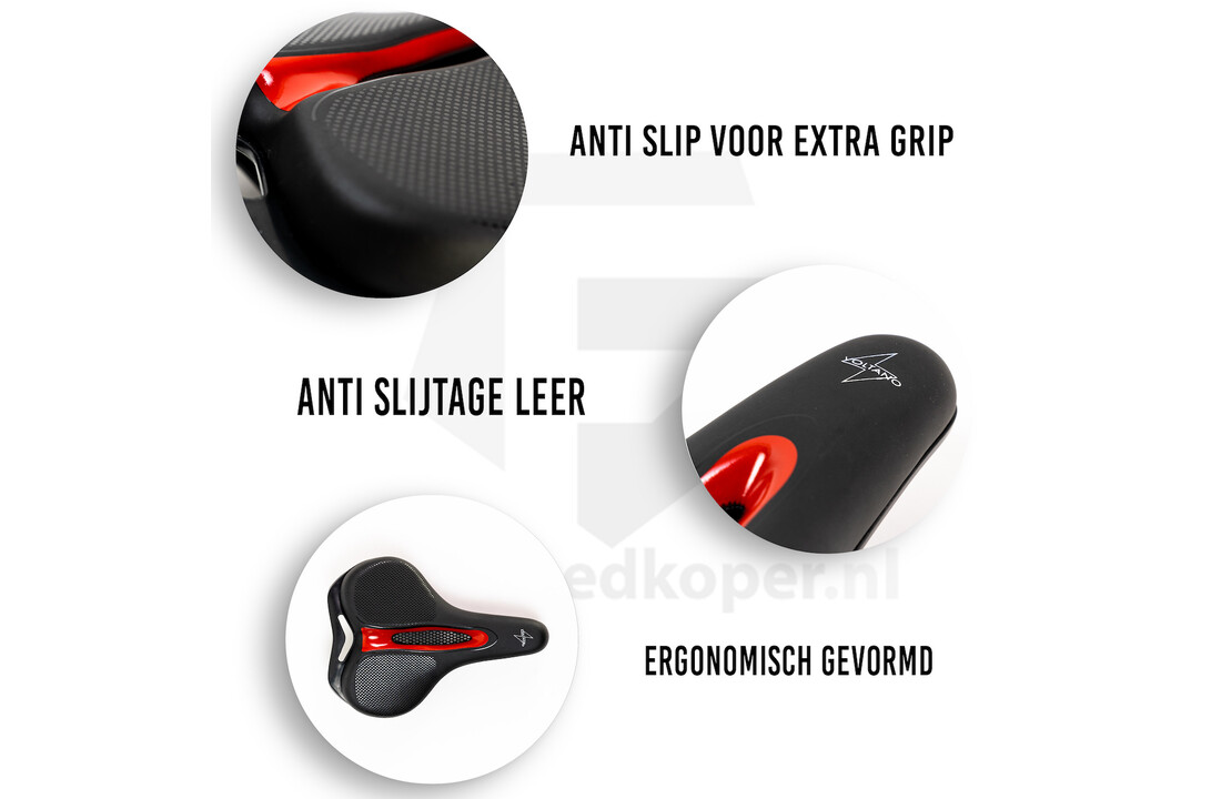 Voltano E-bike Fietszadel – Zwart / Rood - Uitsparing
