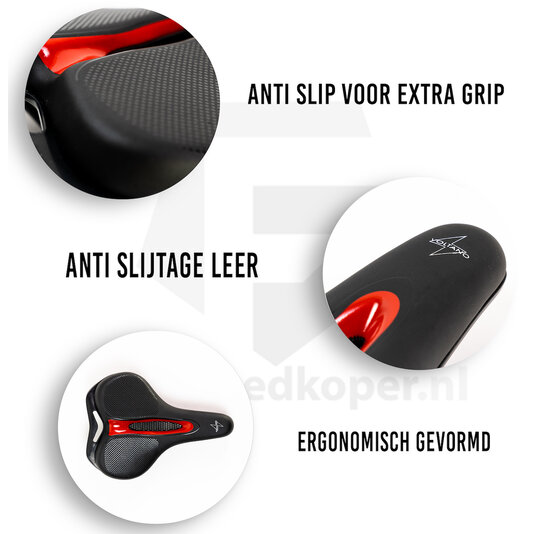 Voltano E-bike Fietszadel – Zwart / Rood - Uitsparing