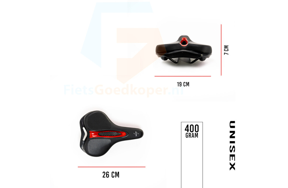 Voltano E-bike Fietszadel – Zwart / Rood - Uitsparing
