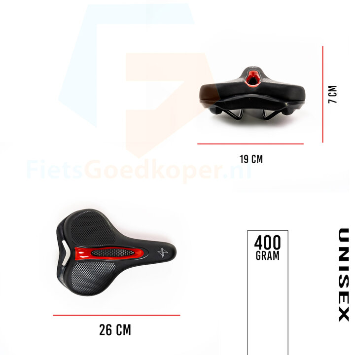 Voltano E-bike Fietszadel – Zwart / Rood - Uitsparing