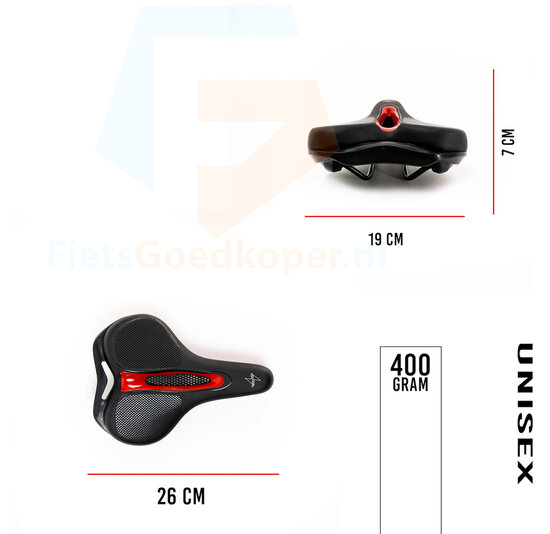 Voltano E-bike Fietszadel – Zwart / Rood - Uitsparing