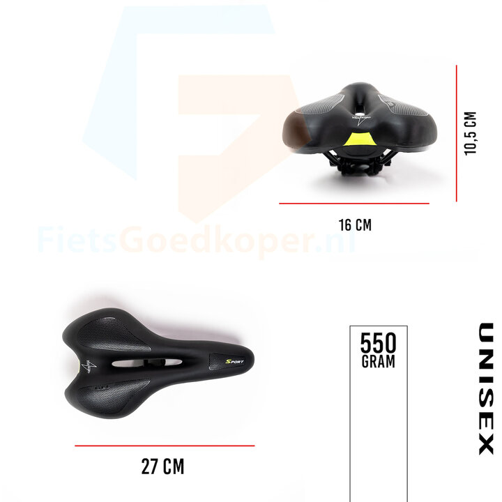 Voltano Anatomic Fietszadel – Zwart / Geel - Uitsparing