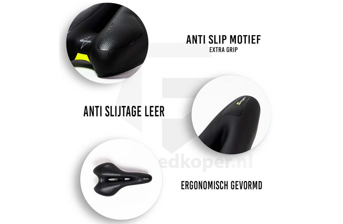 Voltano Anatomic Fietszadel – Zwart / Geel - Uitsparing