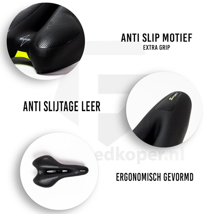 Voltano Anatomic Fietszadel – Zwart / Geel - Uitsparing