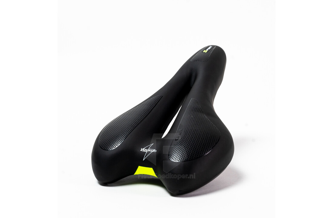 Voltano Anatomic Fietszadel – Zwart / Geel - Uitsparing