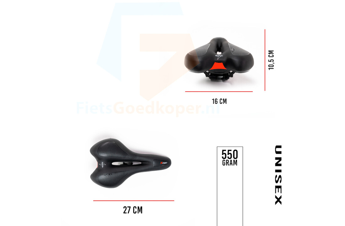 Voltano Anatomic Fietszadel – Zwart / Rood - Uitsparing