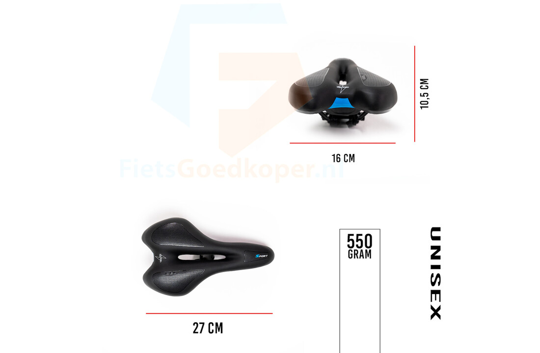Voltano Anatomic Fietszadel – Zwart / Blauw - Uitsparing