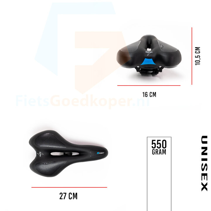 Voltano Anatomic Fietszadel – Zwart / Blauw - Uitsparing